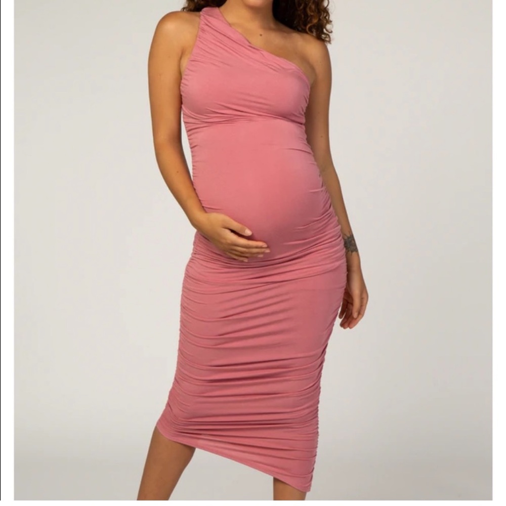 PinkBlush Mauve Ruched One Shoulder Maternity Dress